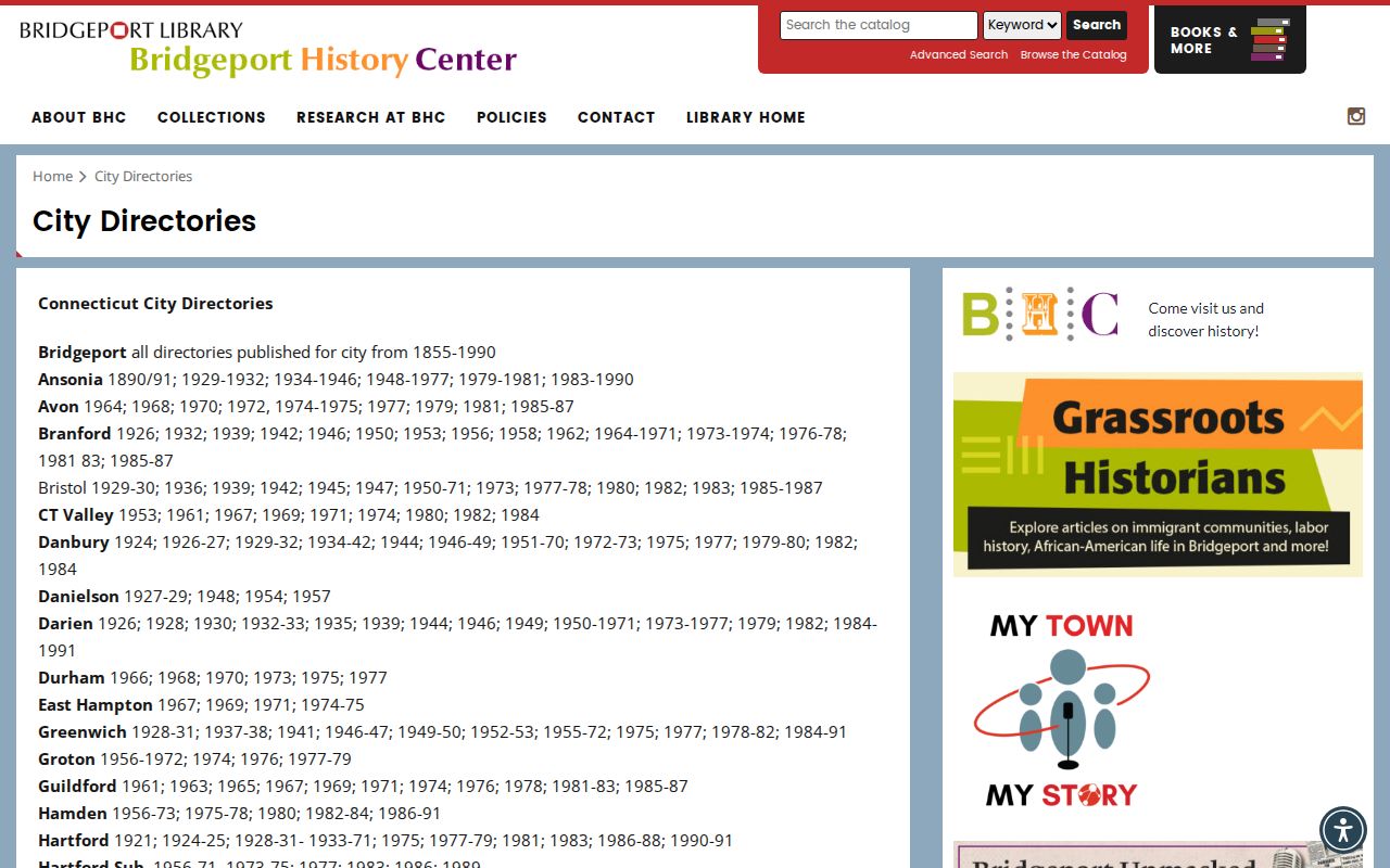 Ridgefield historical directory access through the Bridgeport History Center finding aid