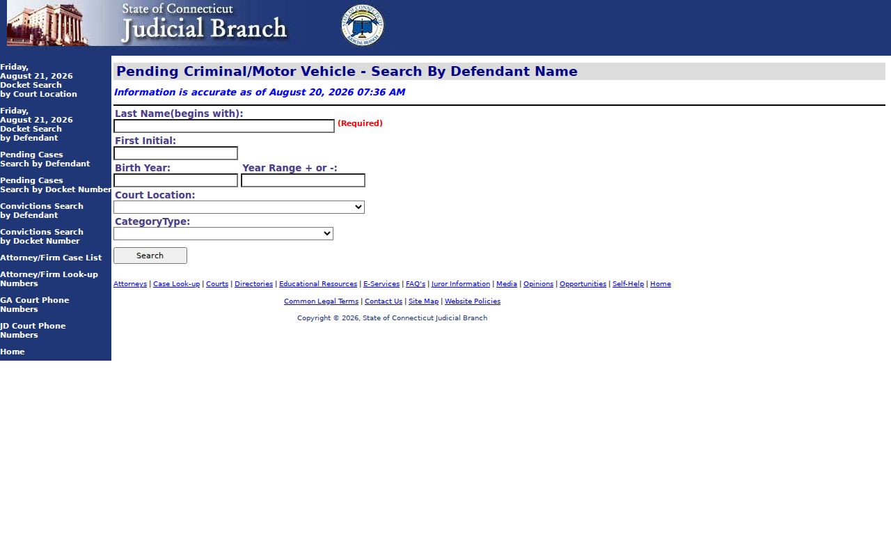 Ridgefield Connecticut court defendant search