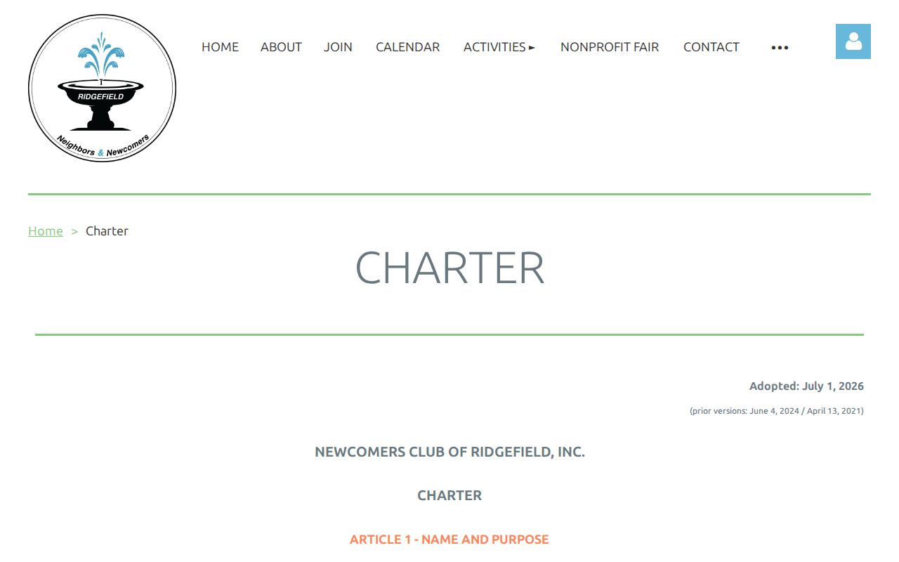 Ridgefield neighbors Newcomers member-directory charter