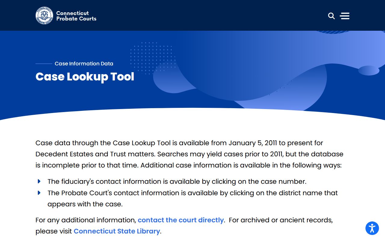 Ridgefield probate records Northern Fairfield County case search