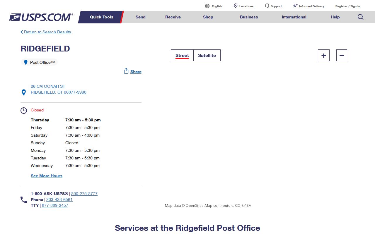 Ridgefield ZIP code directory USPS Post Office and 06877 facility
